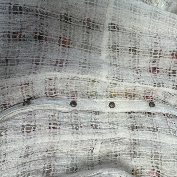 Aratta Silent Journey Button Down Sheer Plaid & Floral Blouse White Pink - Picture 11 of 13